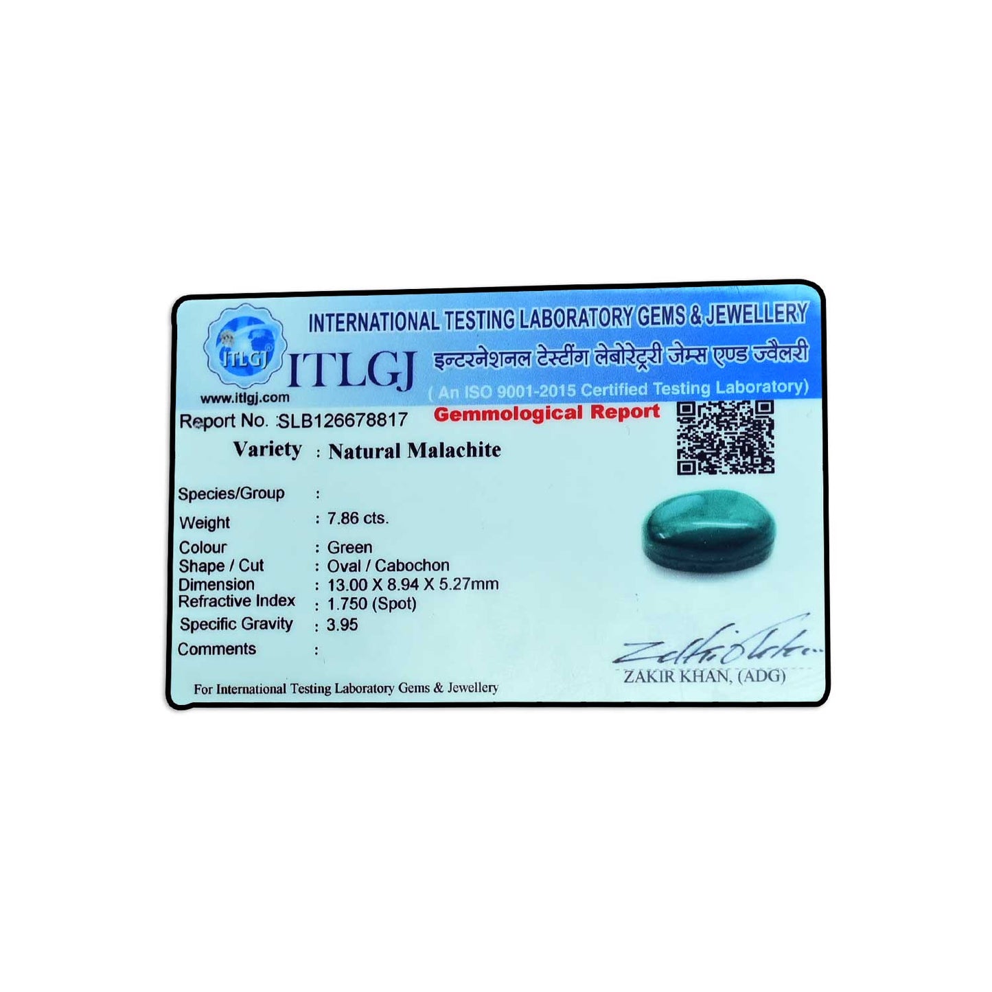 Malachite (Kidney Stone) 7.86 Carat