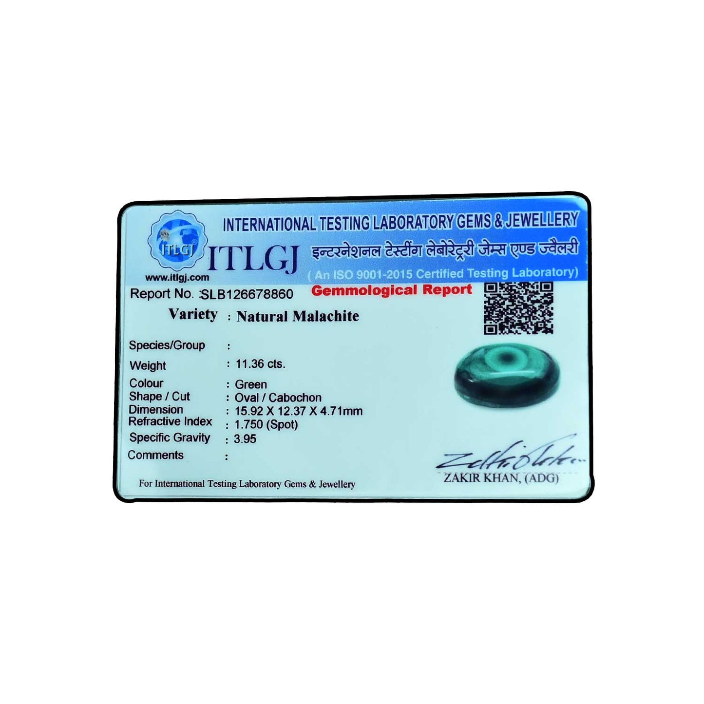 Malachite (Kidney Stone) 11.36 Carat