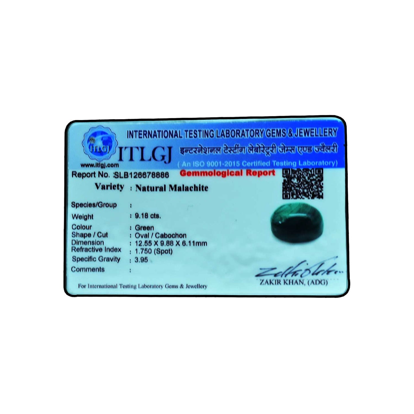 Malachite (Kidney Stone) 9.18 Carat