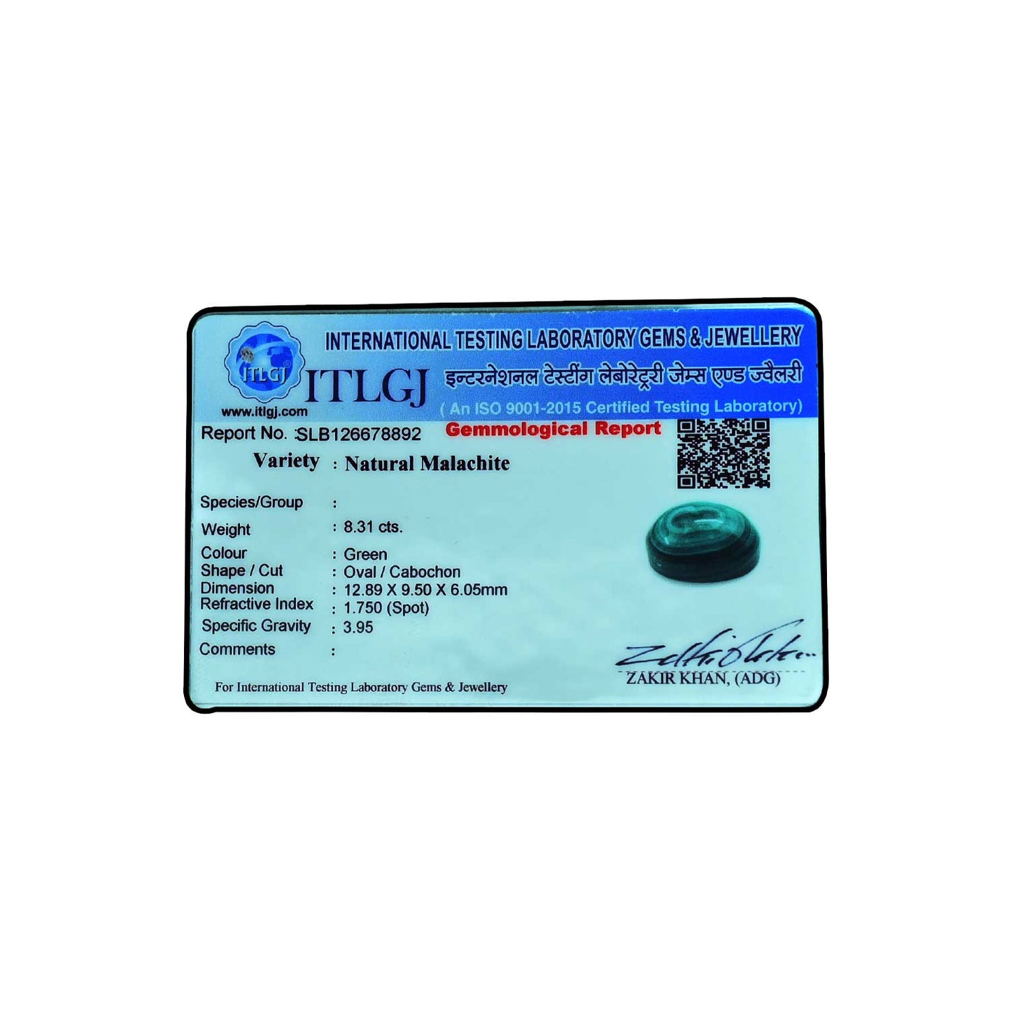 Malachite (Kidney Stone) 8.31 Carat