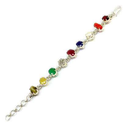 Navratna Sterling Silver Bracelet with all Nine Natural Gemstones for Navgraha Lab Certified 44.16gm