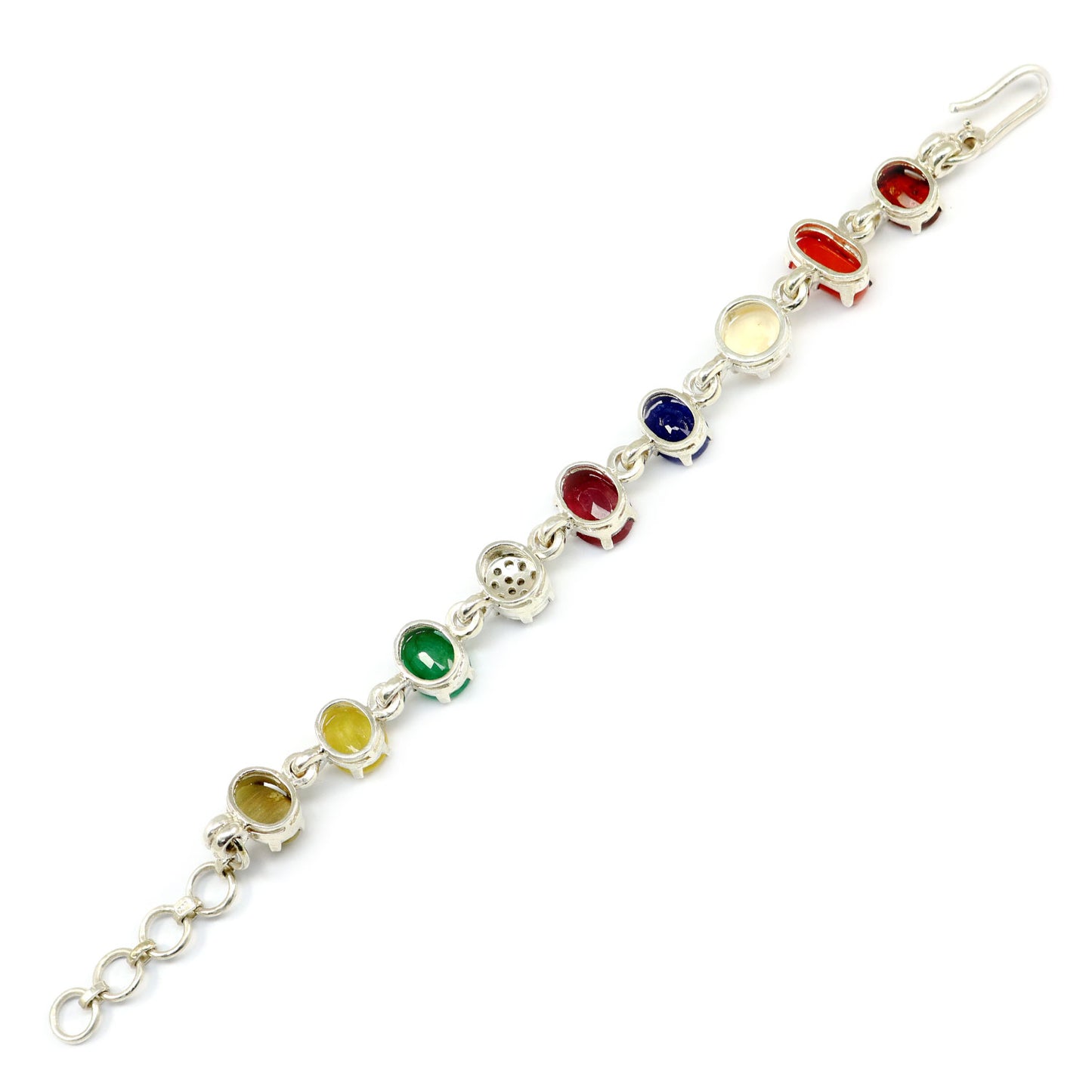 Navratna Sterling Silver Bracelet with all Nine Natural Gemstones for Navgraha Lab Certified 44.16gm