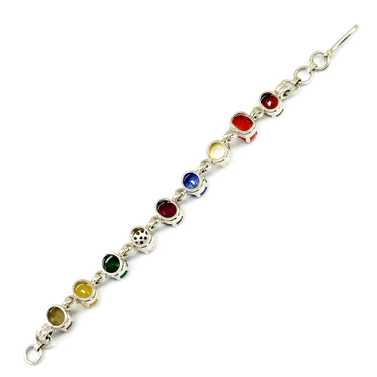 Navratna Sterling Silver Bracelet with all Nine Natural Gemstones for Navgraha Lab Certified 42.73 Gm