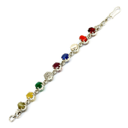Navratna Sterling Silver Bracelet with all Nine Natural Gemstones for Navgraha Lab Certified 42.73 Gm