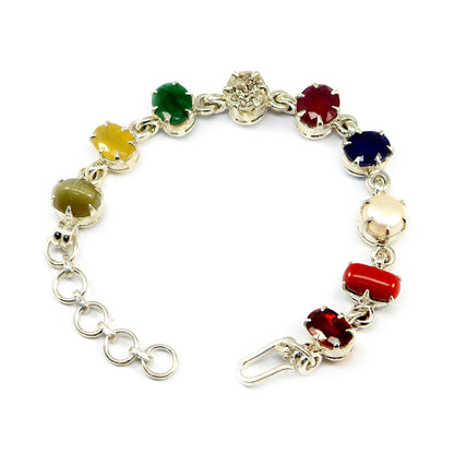 Navratna Sterling Silver Bracelet with all Nine Natural Gemstones for Navgraha Lab Certified 43.92gm