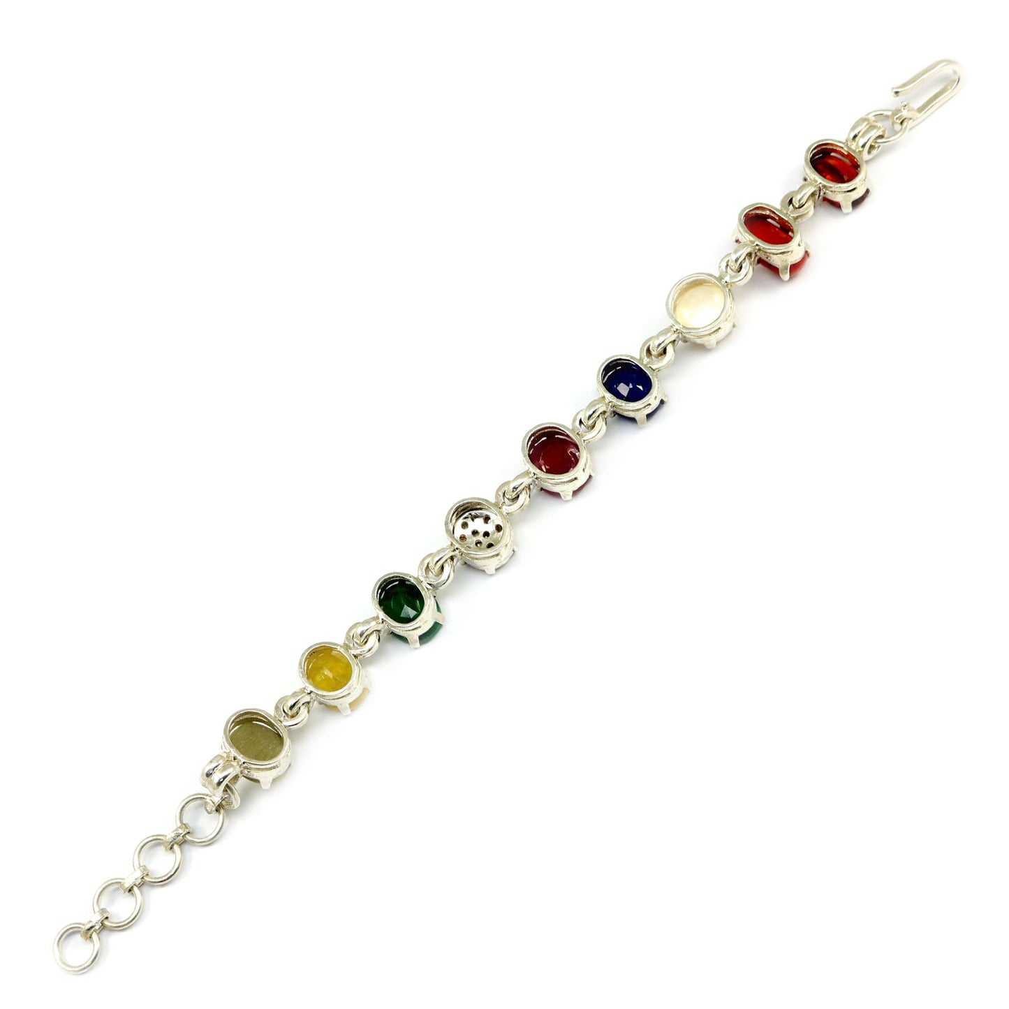 Navratna Sterling Silver Bracelet with all Nine Natural Gemstones for Navgraha Lab Certified 43.92gm