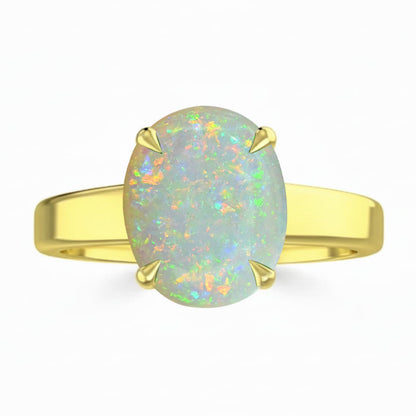 Opal (Special Quality) Gold Classic Solitaire Ring (R2)