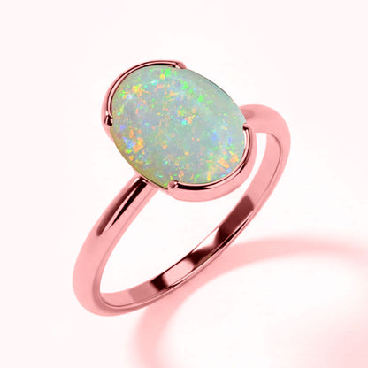 Opal (Special Quality) Rose Gold Dual-Claw Ring (R4)