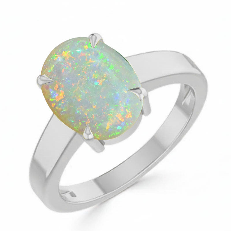 Opal (Special Quality) Silver Classic Solitaire Ring (R2)