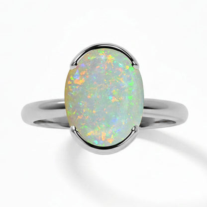 Opal (Special Quality) Silver Dual-Claw Ring (R4)