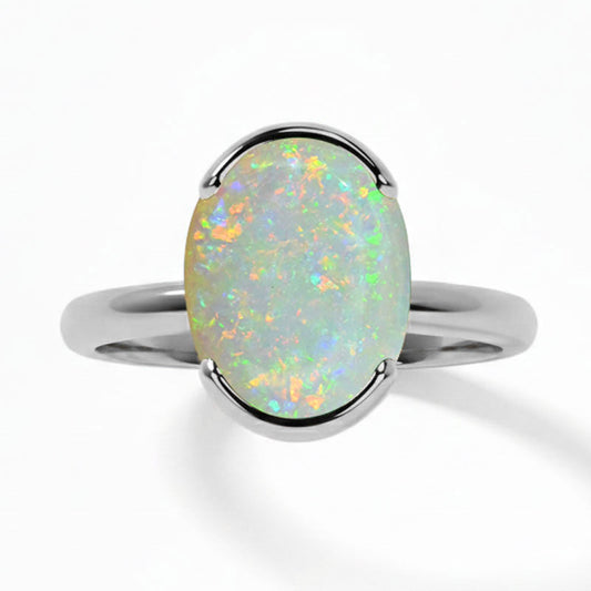 Opal (Special Quality) Silver Dual-Claw Ring (R4)