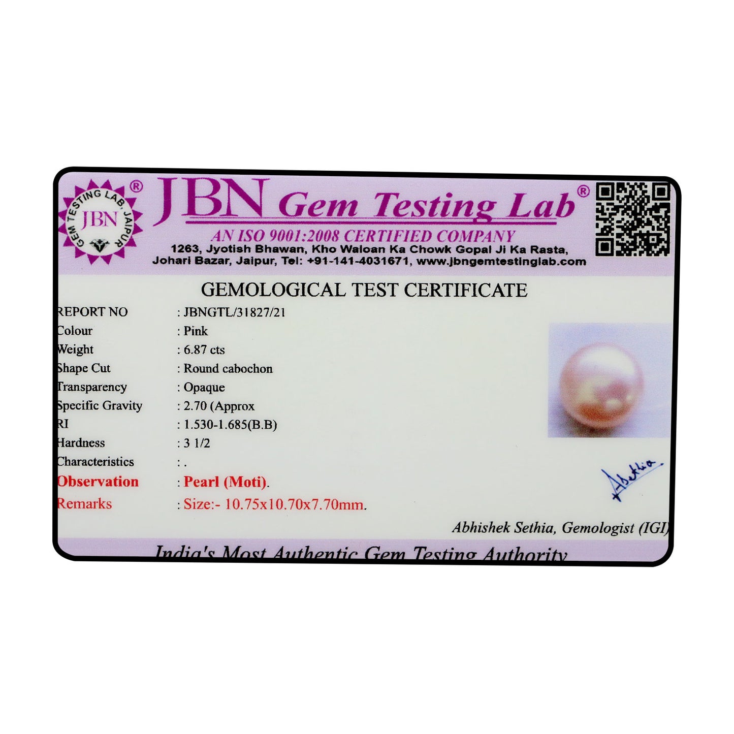 Fresh Water Pearl (Moti) 6.87 Carat