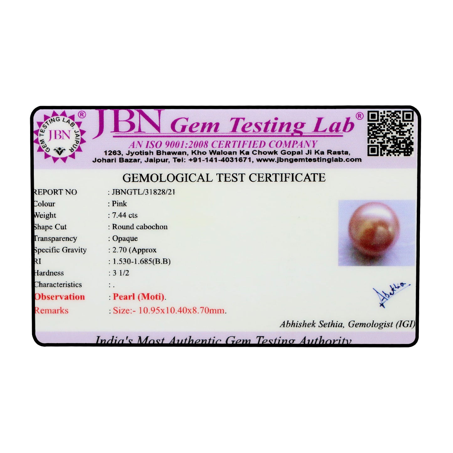 Fresh Water Pearl (Moti) 7.44 Carat