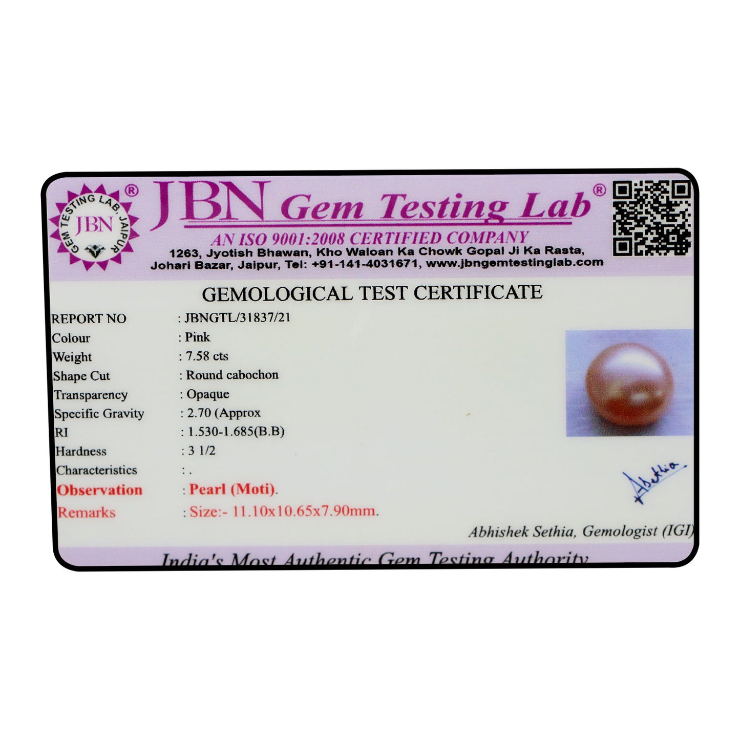 Fresh Water Pearl (Moti) 7.58 Carat