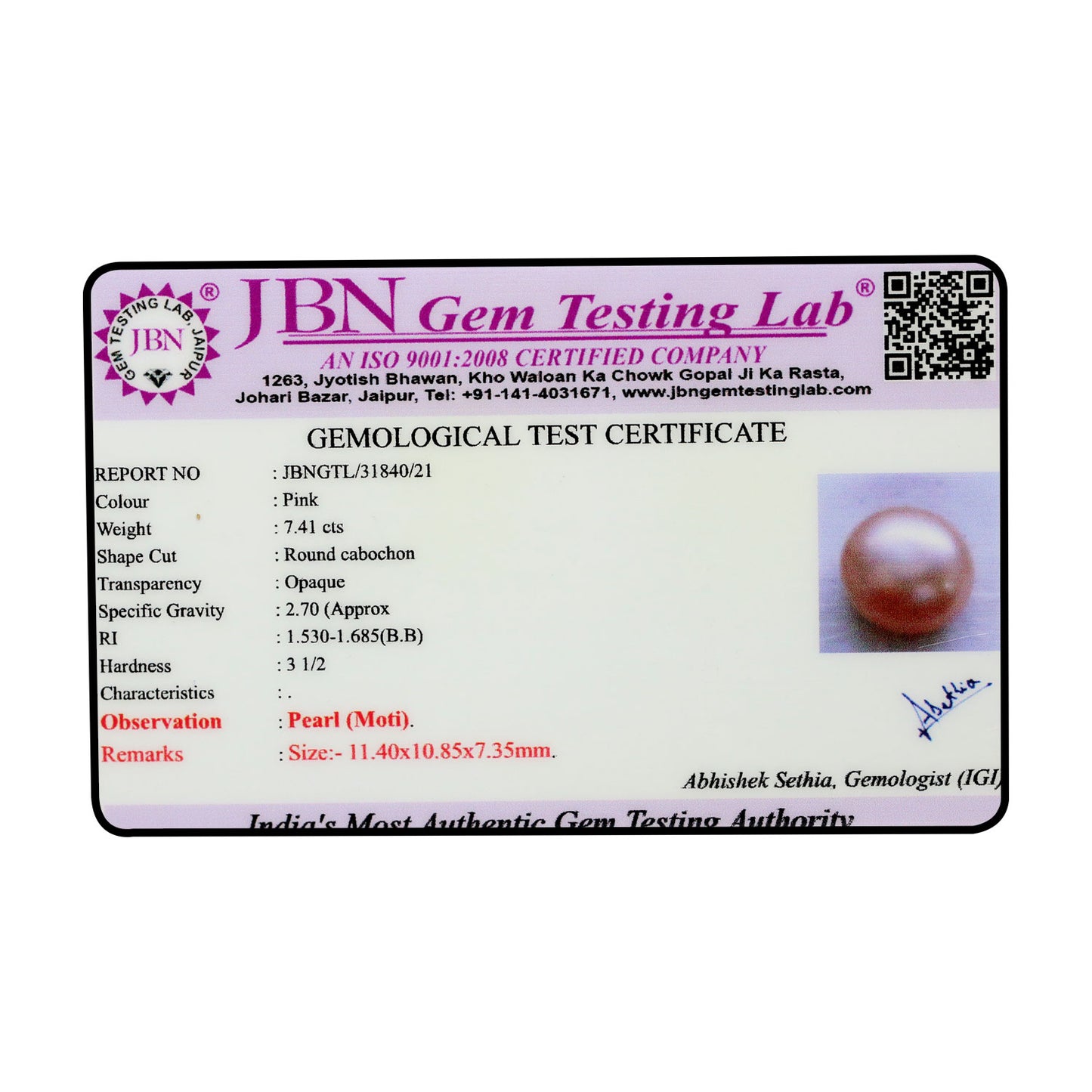 Fresh Water Pearl (Moti) 7.41 Carat