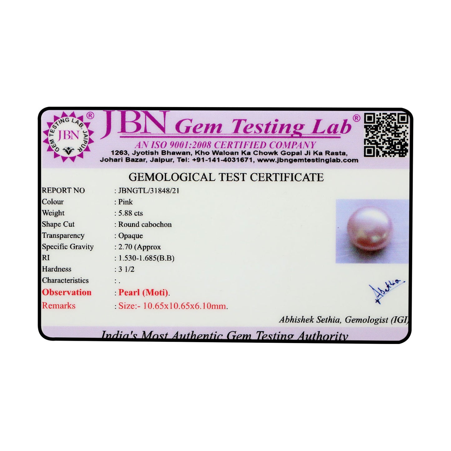 Fresh Water Pearl (Moti) 5.88 Carat
