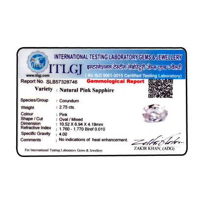 Pink Sapphire (Srilanka) Cts 2.75 Ratti 3.03