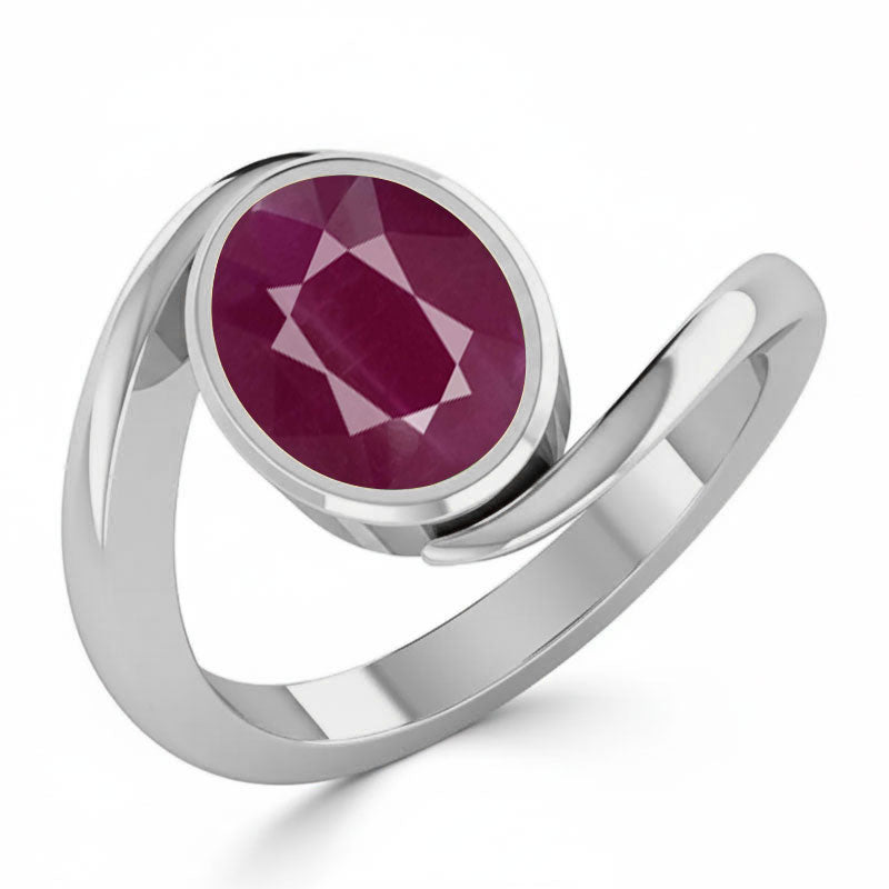 Ruby (Special Quality) Silver Wave Ring (R3)