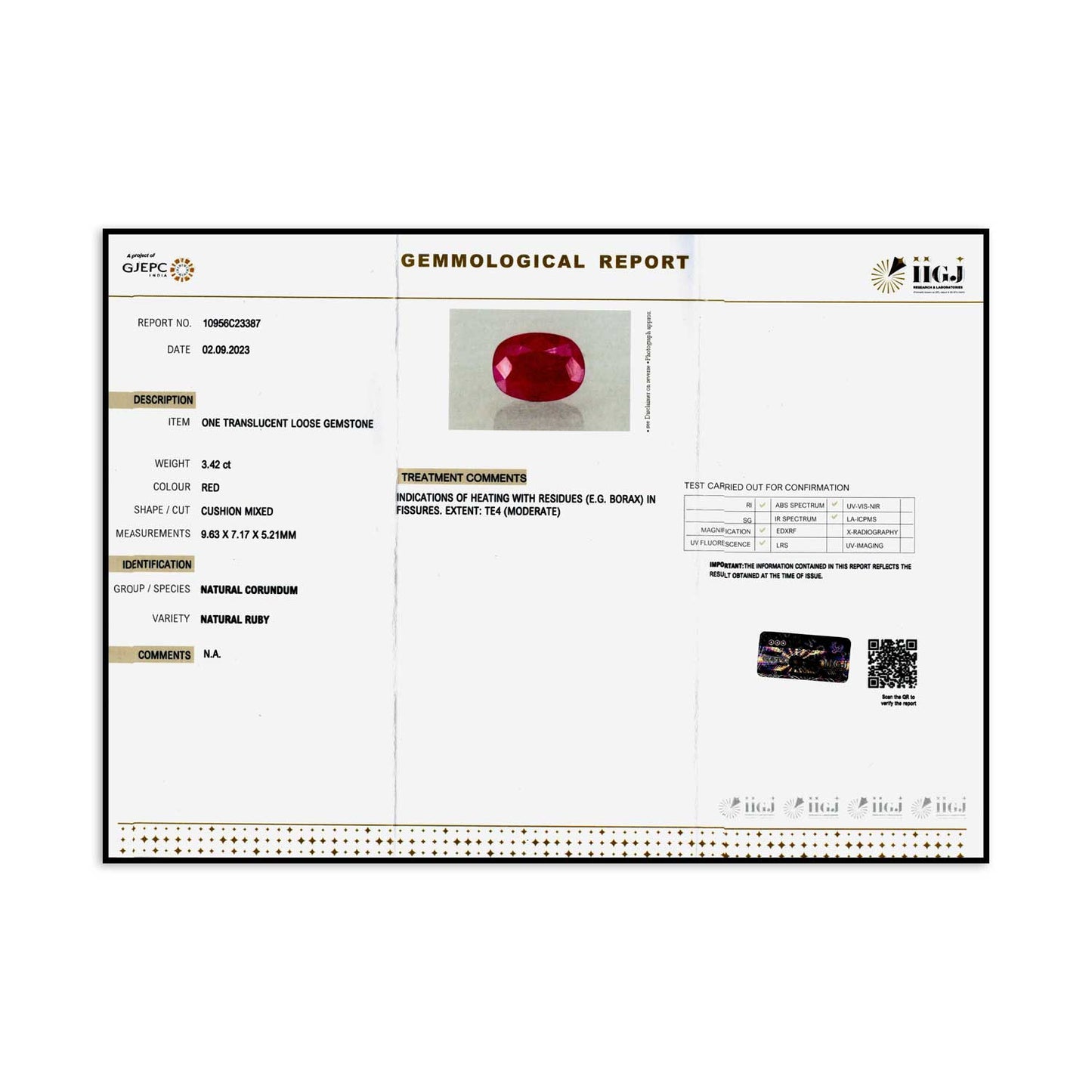 Burmese Ruby (Heated) Cts 3.42