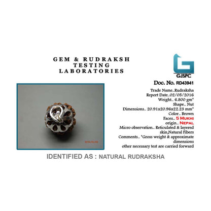 5 Mukhi Rudraksha Silver Pendant (Nepal)