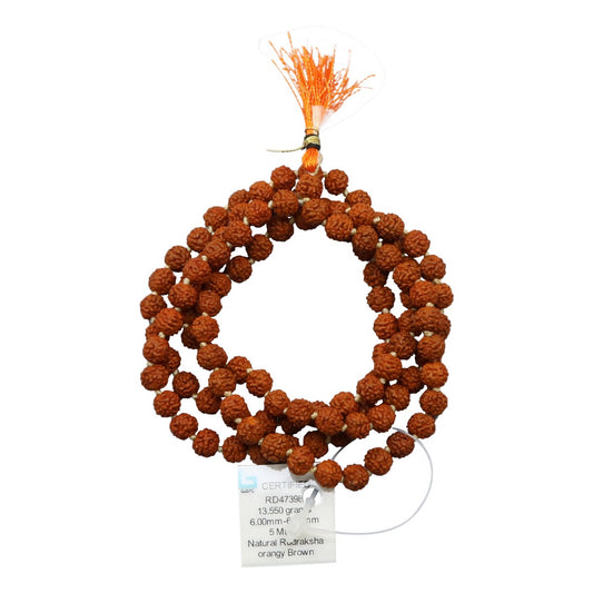 Original 5 Mukhi Rudraksha Jaap Mala (108+1 Beads) GJSPC Certified 6.50 - 7.00 M.M.