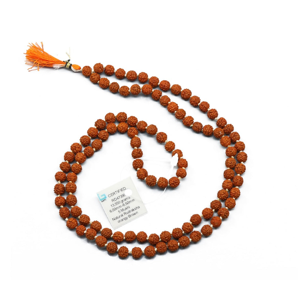 Original 5 Mukhi Rudraksha Jaap Mala (108+1 Beads) GJSPC Certified 6.50 - 7.00 M.M.