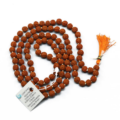 Original 5 Mukhi Rudraksha Jaap Mala (108+1 Beads) GJSPC Certified 5.50 - 6.00 M.M.