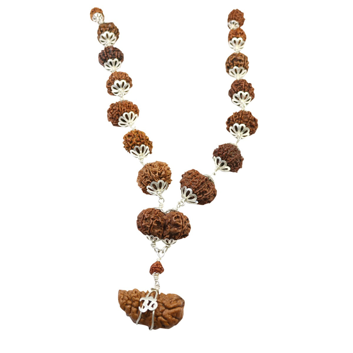 Rudraksha Silver Siddha Mala 1 to 14 Mukhi With Gauri Shankar, Ganesh Rudraksha GJSPC Certified
