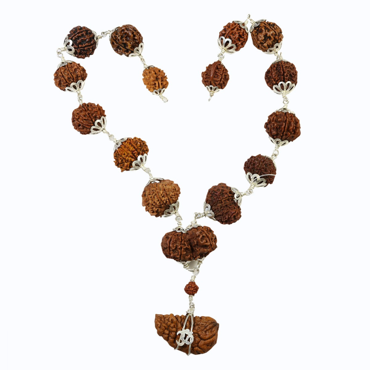 Rudraksha Silver Siddha Mala 1 to 14 Mukhi With Gauri Shankar, Ganesh Rudraksha GJSPC Certified