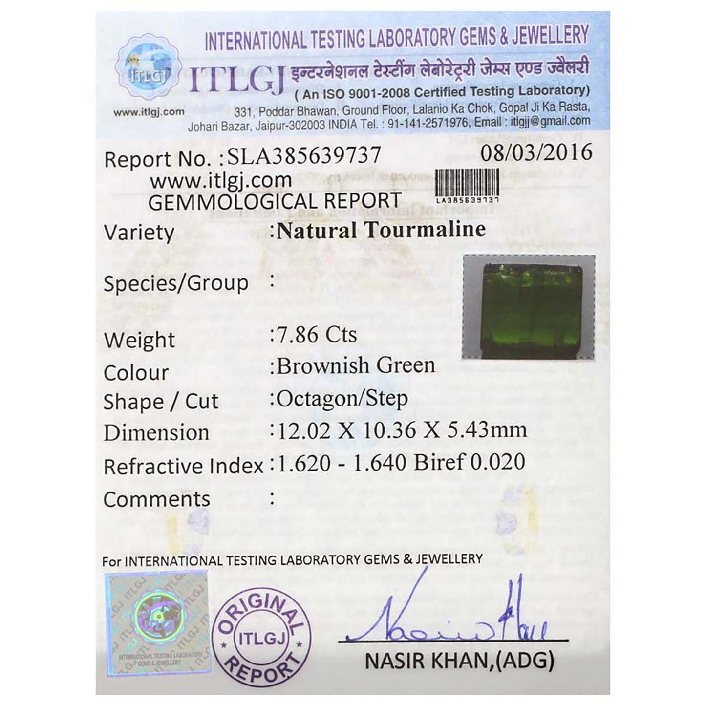 Green Tourmaline Cts. 7.86 Ratti 8.65