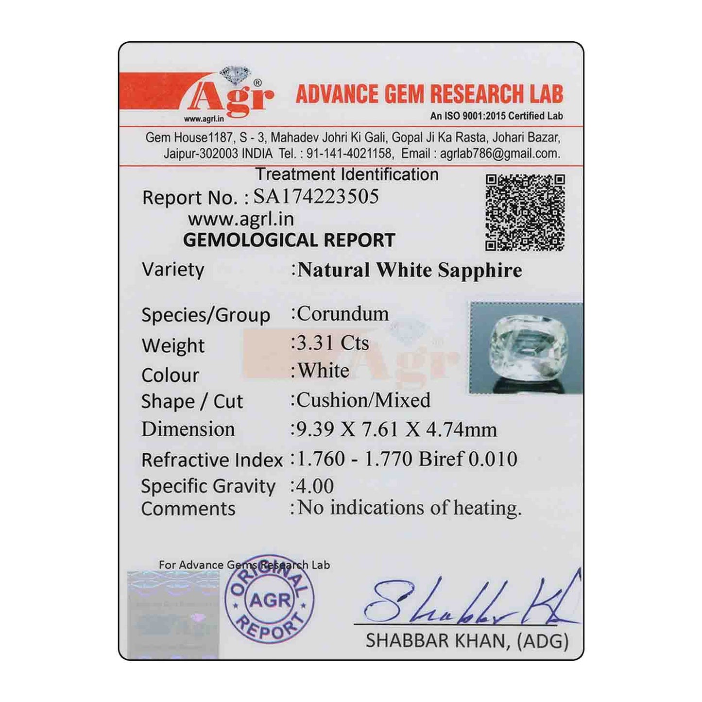 Ceylon White Sapphire 3.31 Carat