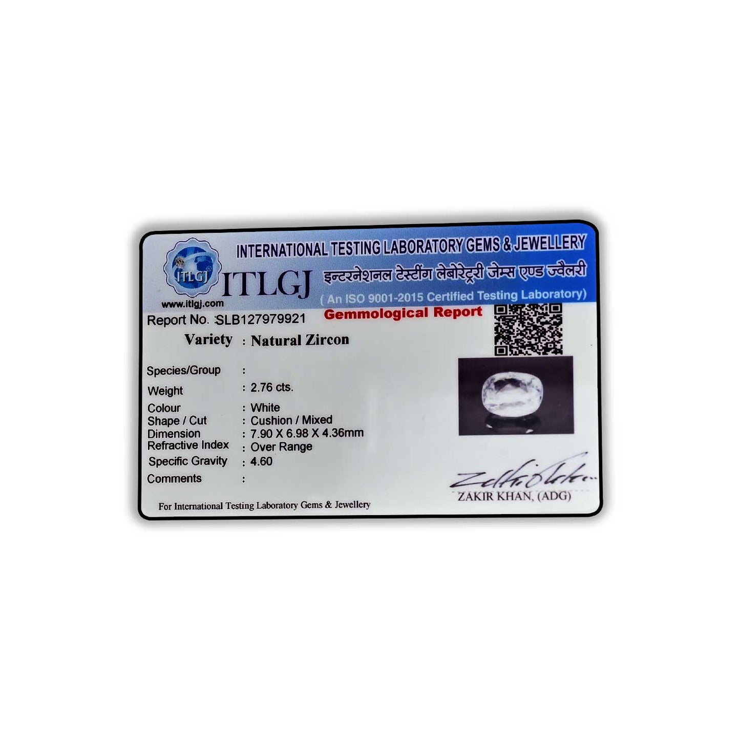 White Zircon 2.76 Carat