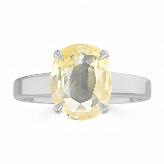Yellow Sapphire (Special Quality) Silver Classic Solitaire Ring (R2)