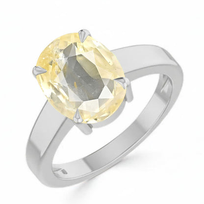 Yellow Sapphire (Special Quality) Silver Classic Solitaire Ring (R2)