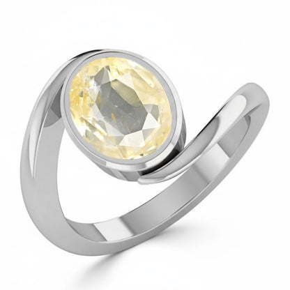 Yellow Sapphire (Special Quality) Silver Wave Ring (R3)