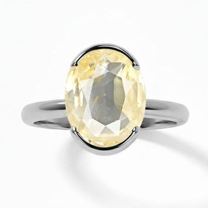 Yellow Sapphire (Special Quality) Silver Dual-Claw Ring (R4)