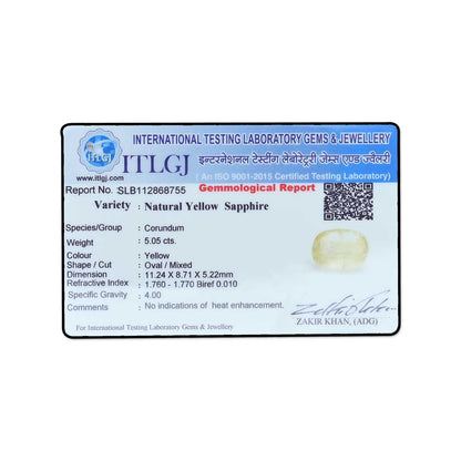 Yellow Sapphire (Pukhraj) (Srilanka) Cts 5.05 Ratti 5.55