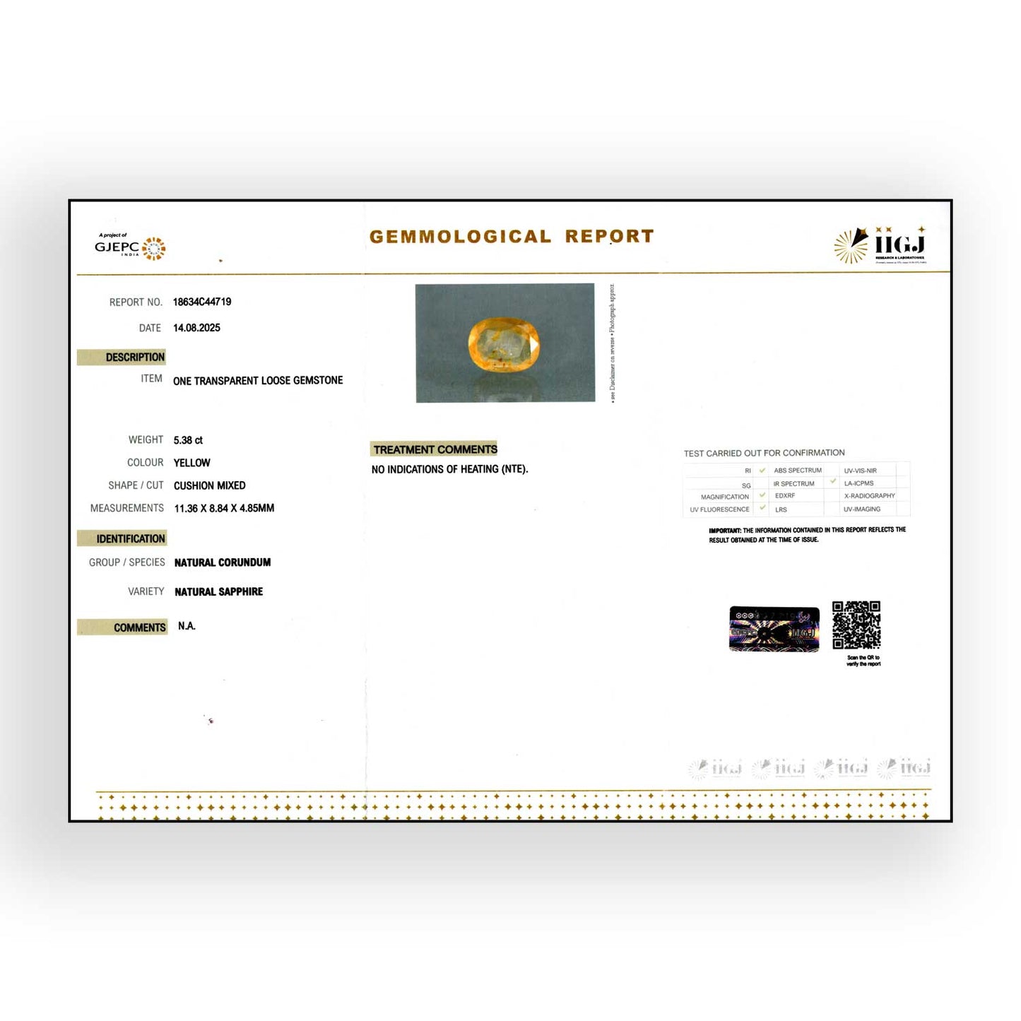 Ceylon Yellow Sapphire 5.38 Carat