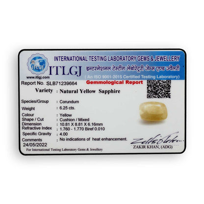 Yellow Sapphire (Pukhraj) - 6.25 Carat