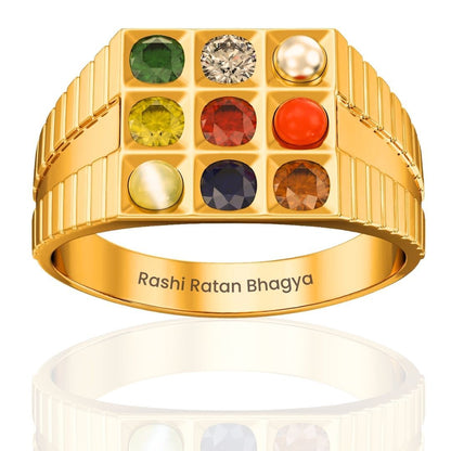 Modern Grid Navratna Men's Ring