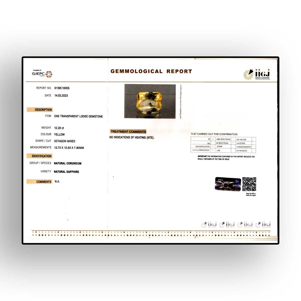 Yellow Sapphire (Pukhraj) - 12.28 Carat