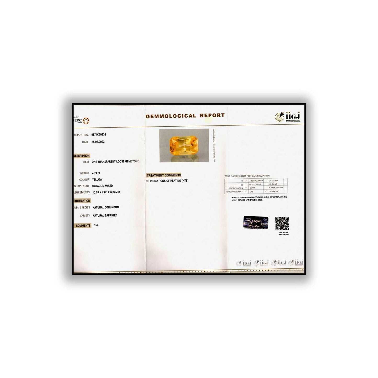 Ceylon Yellow Sapphire Carat 4.74